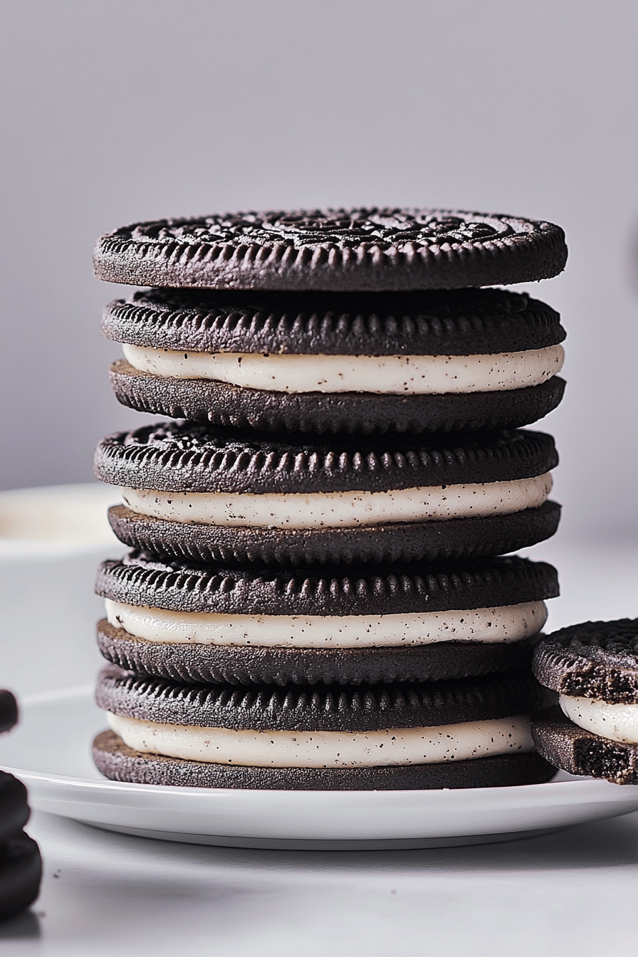 Oreo cookies slice on plate showing perfect texture and swirl pattern