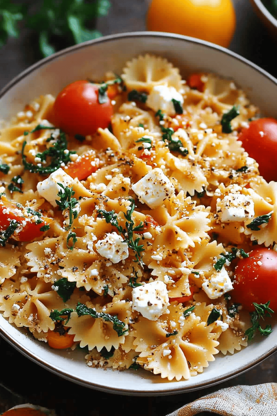 Pasta with Feta Recipe slice on plate showing perfect texture and swirl pattern