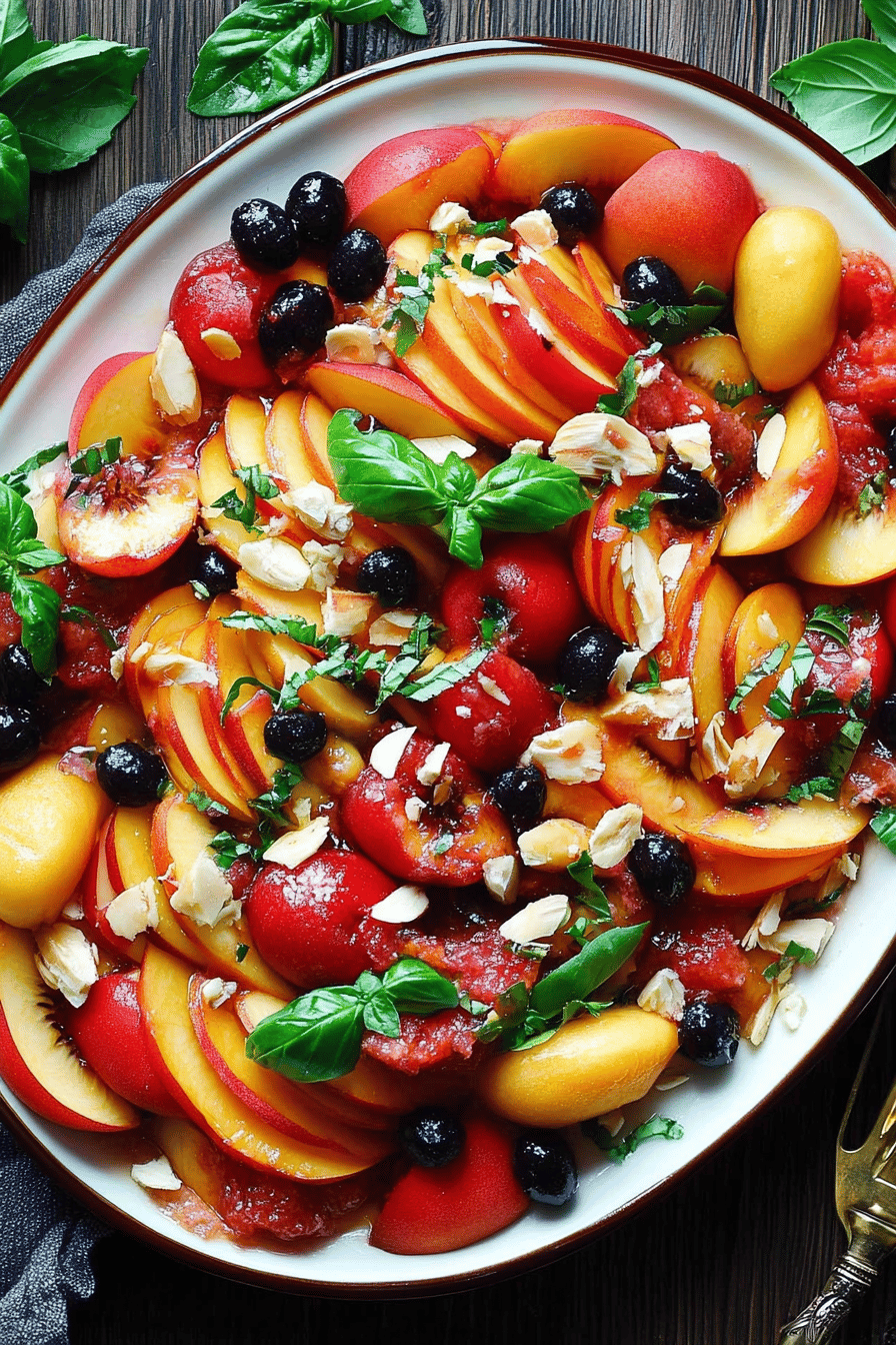 Peach Salad Recipe slice on plate showing perfect texture and swirl pattern