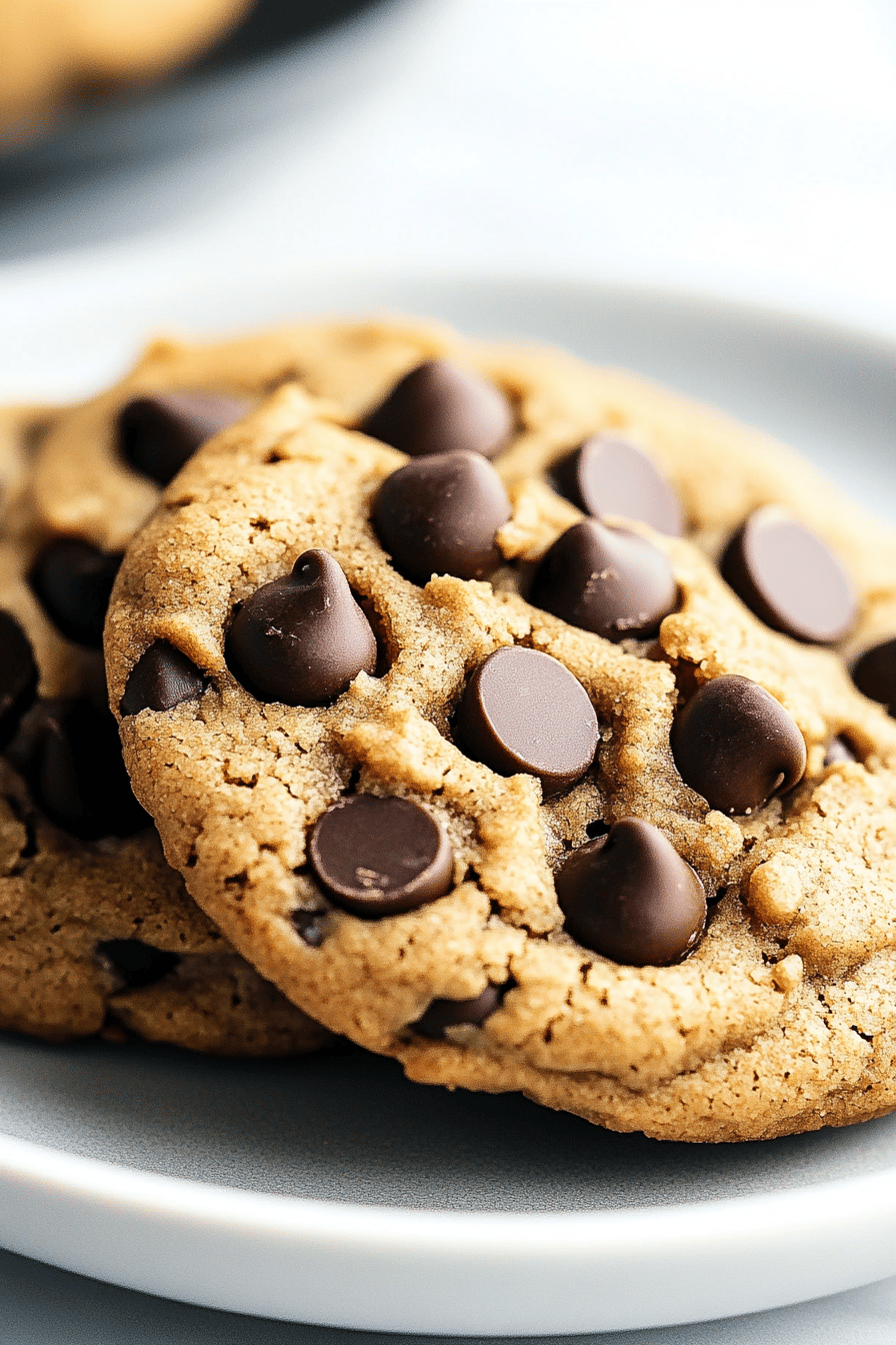 Peanut Butter Chocolate Chip Cookies slice on plate showing perfect texture and swirl pattern