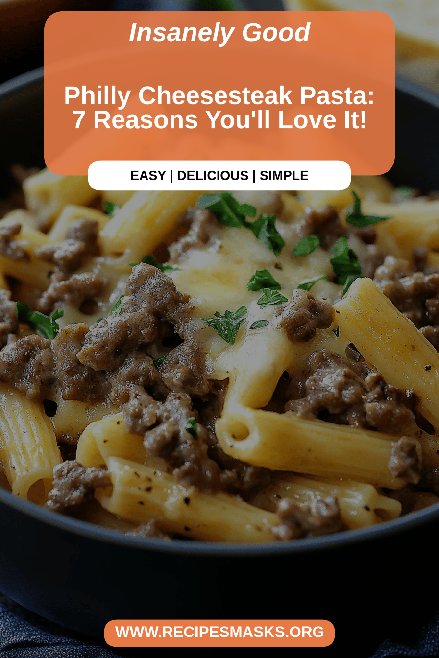 Philly cheesesteak pasta final dish beautifully presented and ready to serve