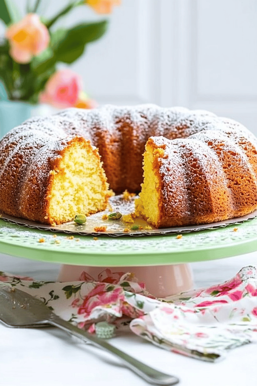 Pistachio Bundt Cake ingredients organized and measured on kitchen counter