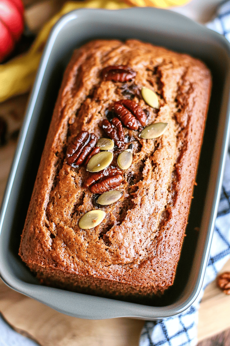 Pumpkin bread slice on plate showing perfect texture and swirl pattern
