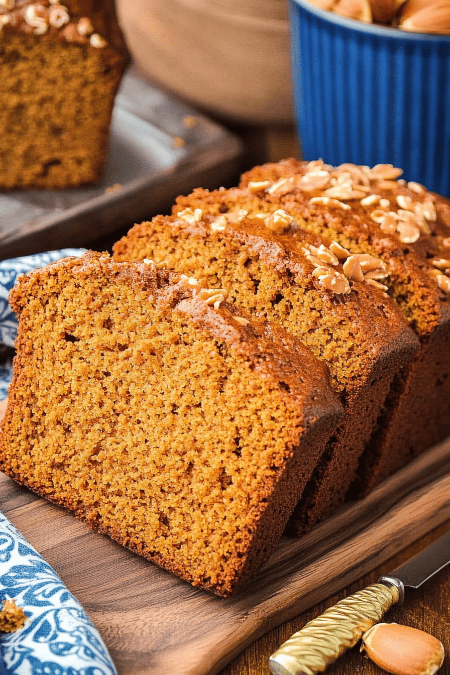Pumpkin bread recipe slice on plate showing perfect texture and swirl pattern