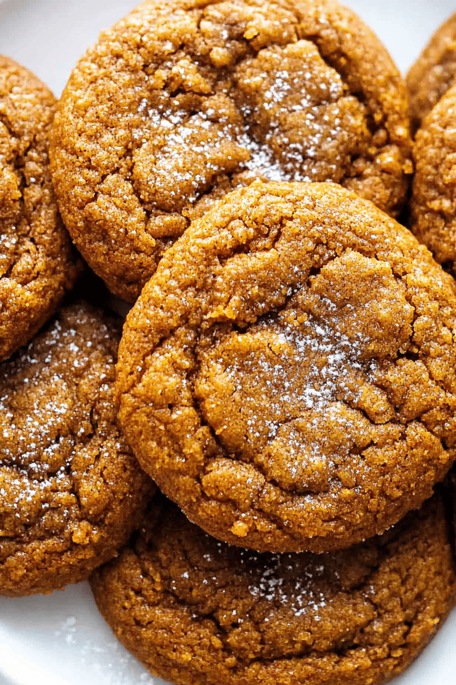 Pumpkin cookies slice on plate showing perfect texture and swirl pattern