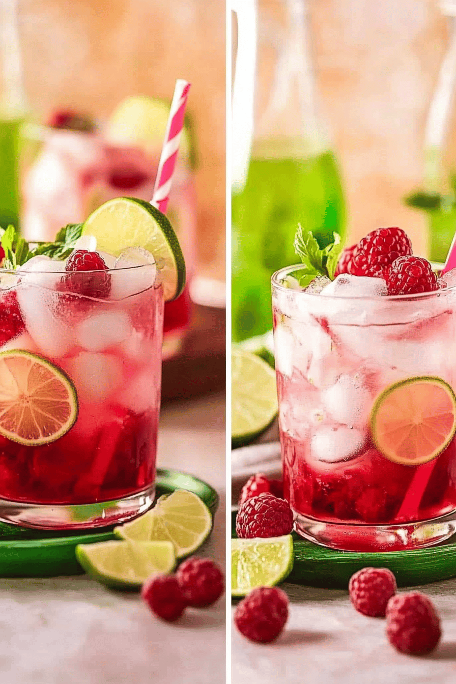 Raspberry Lime Rickey ingredients organized and measured on kitchen counter