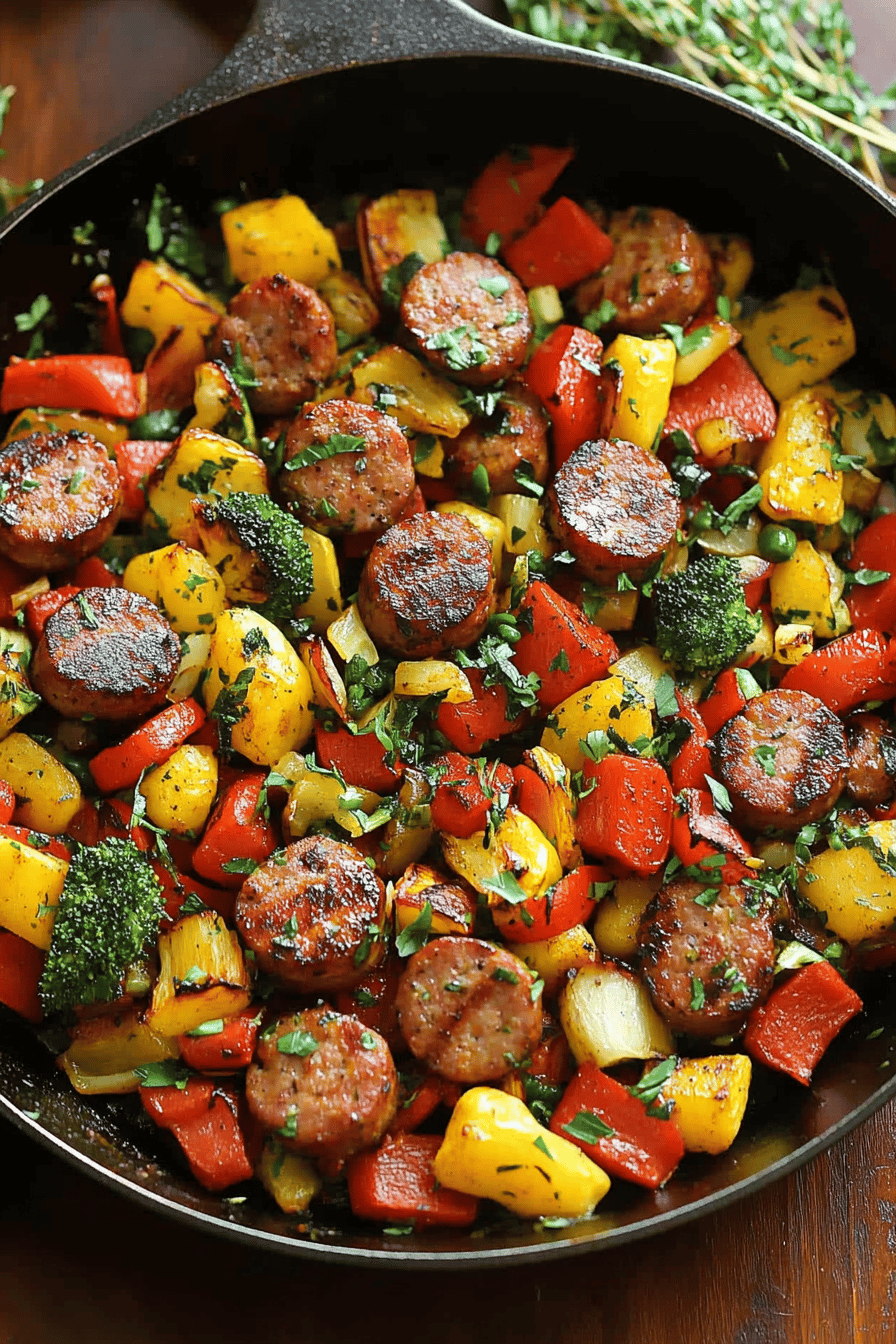 Sausage and Veggies Skillet slice on plate showing perfect texture and swirl pattern