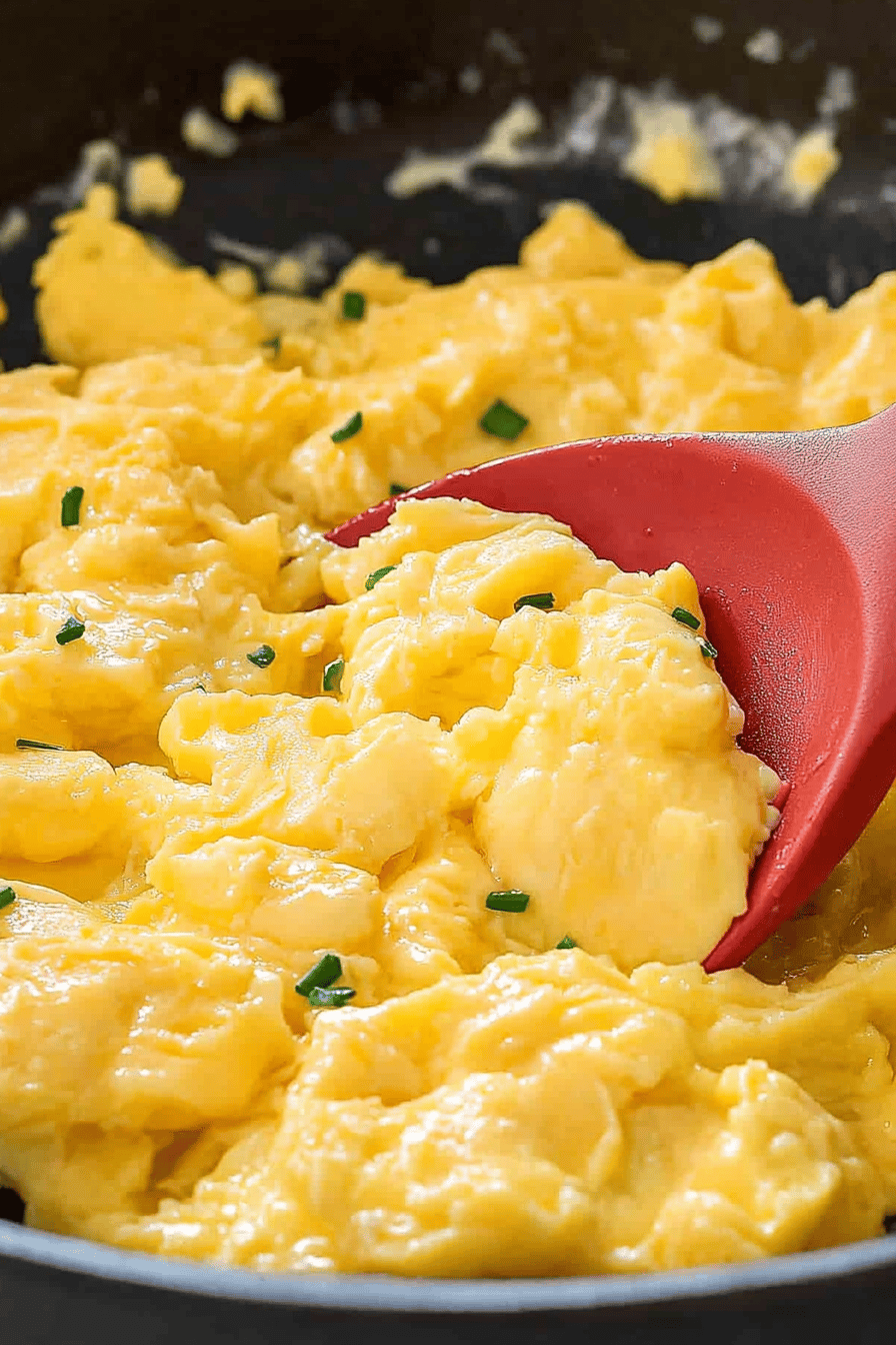 Scrambled eggs slice on plate showing perfect texture and swirl pattern