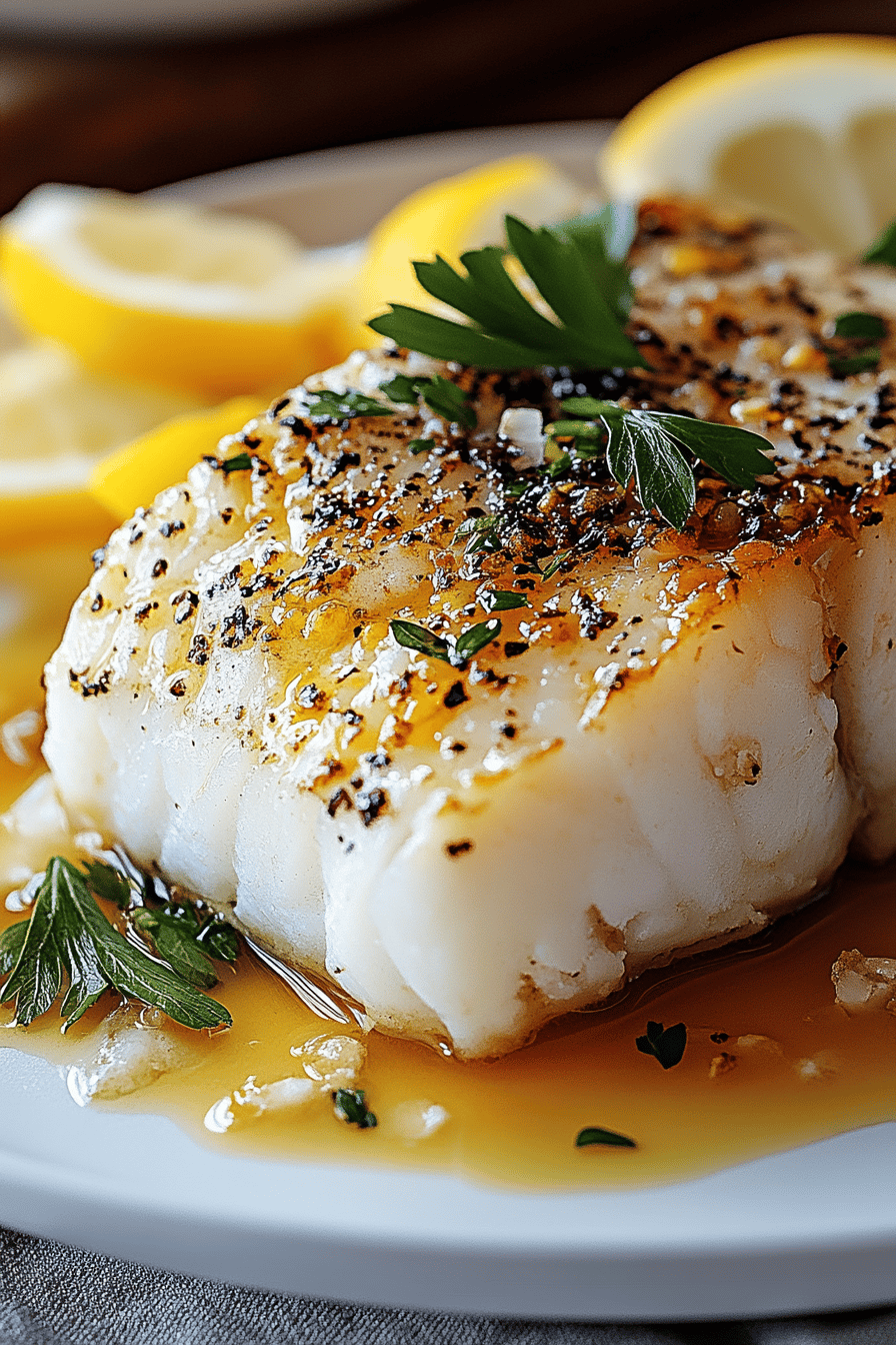 Seared cod ingredients organized and measured on kitchen counter