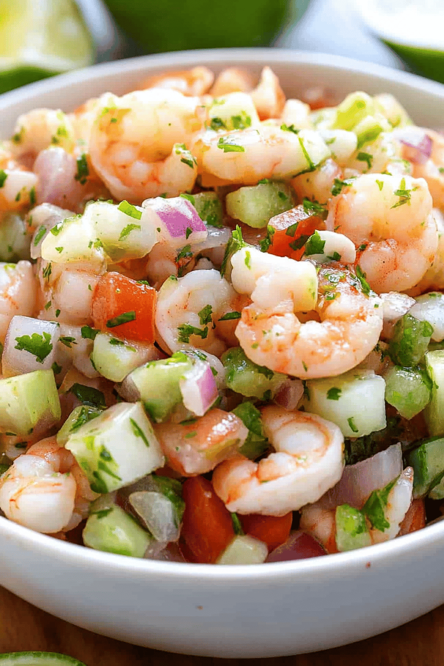 Shrimp ceviche slice on plate showing perfect texture and swirl pattern