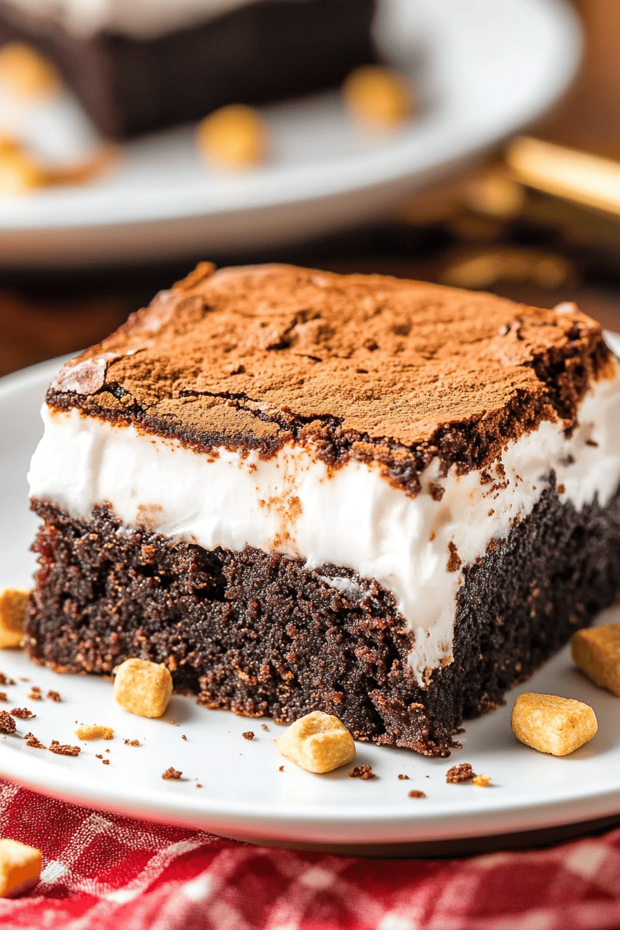 S'mores Brownies slice on plate showing perfect texture and swirl pattern