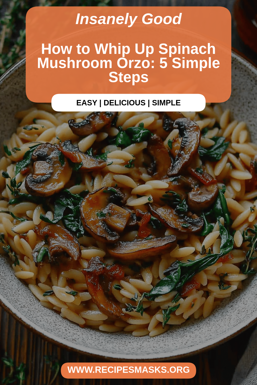 Spinach Mushroom Orzo final dish beautifully presented and ready to serve