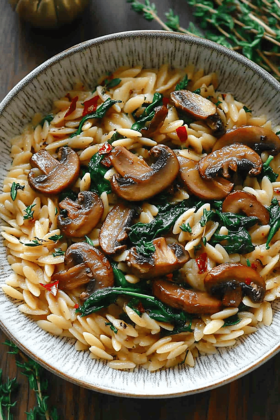 Spinach Mushroom Orzo slice on plate showing perfect texture and swirl pattern