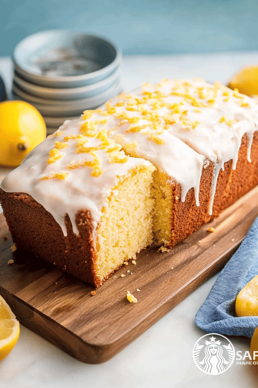 Starbucks lemon loaf slice on plate showing perfect texture and swirl pattern