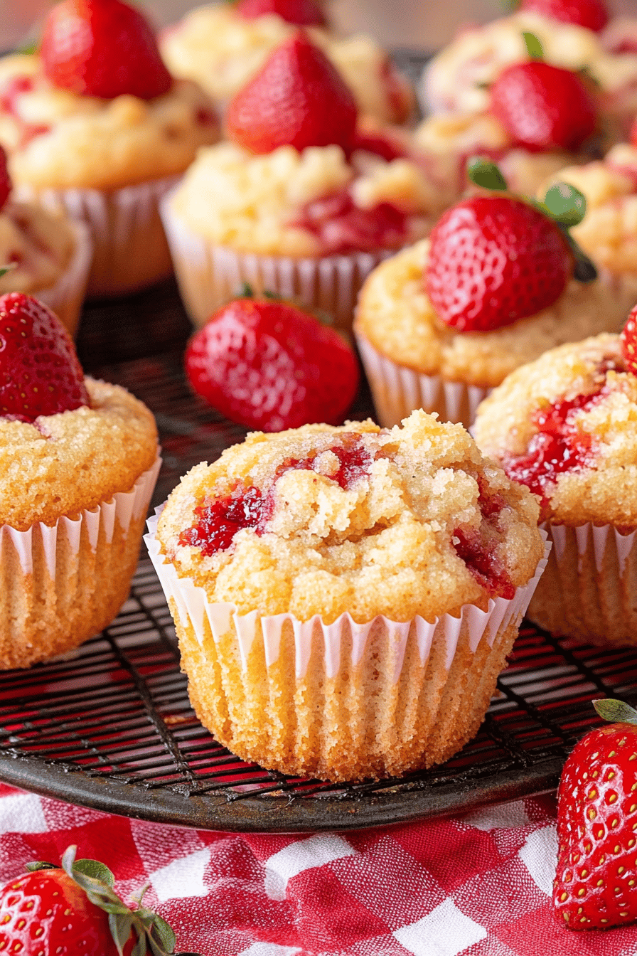 Strawberry coffee cake muffins ingredients organized and measured on kitchen counter
