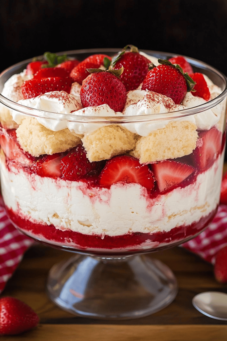 Strawberry shortcake trifle slice on plate showing perfect texture and swirl pattern
