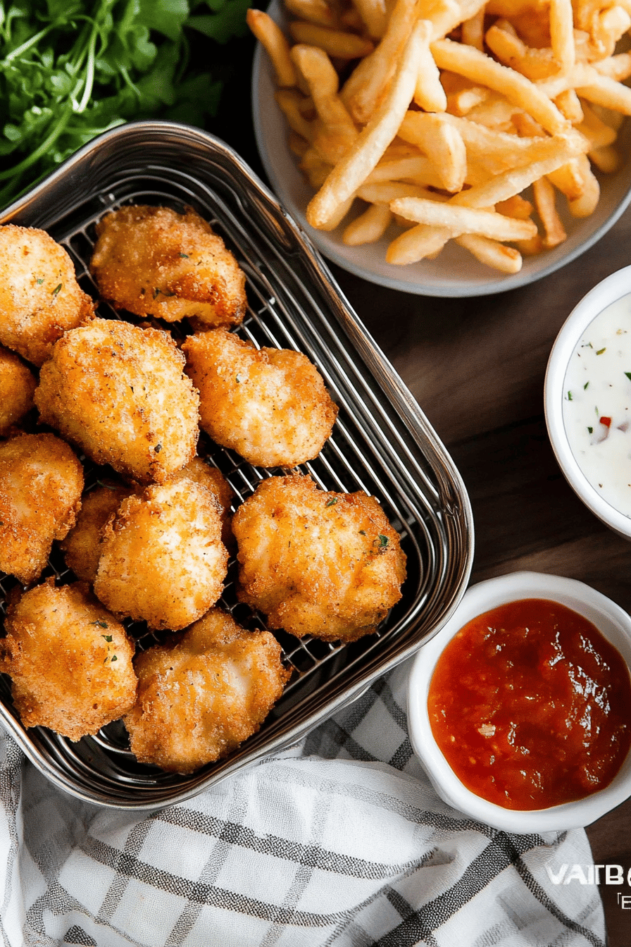 air fryer chicken nuggets ingredients organized and measured on kitchen counter