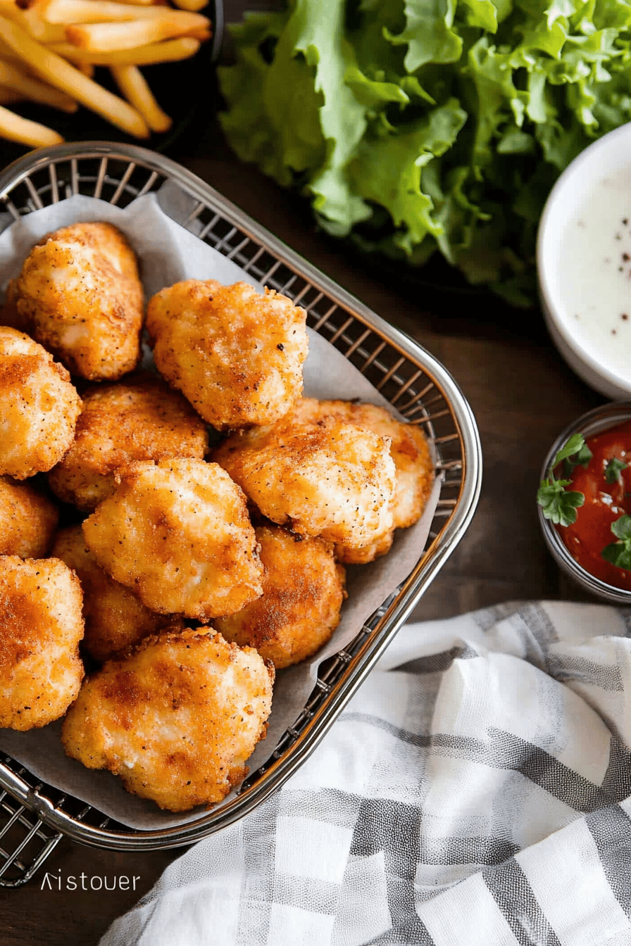 air fryer chicken nuggets slice on plate showing perfect texture and swirl pattern