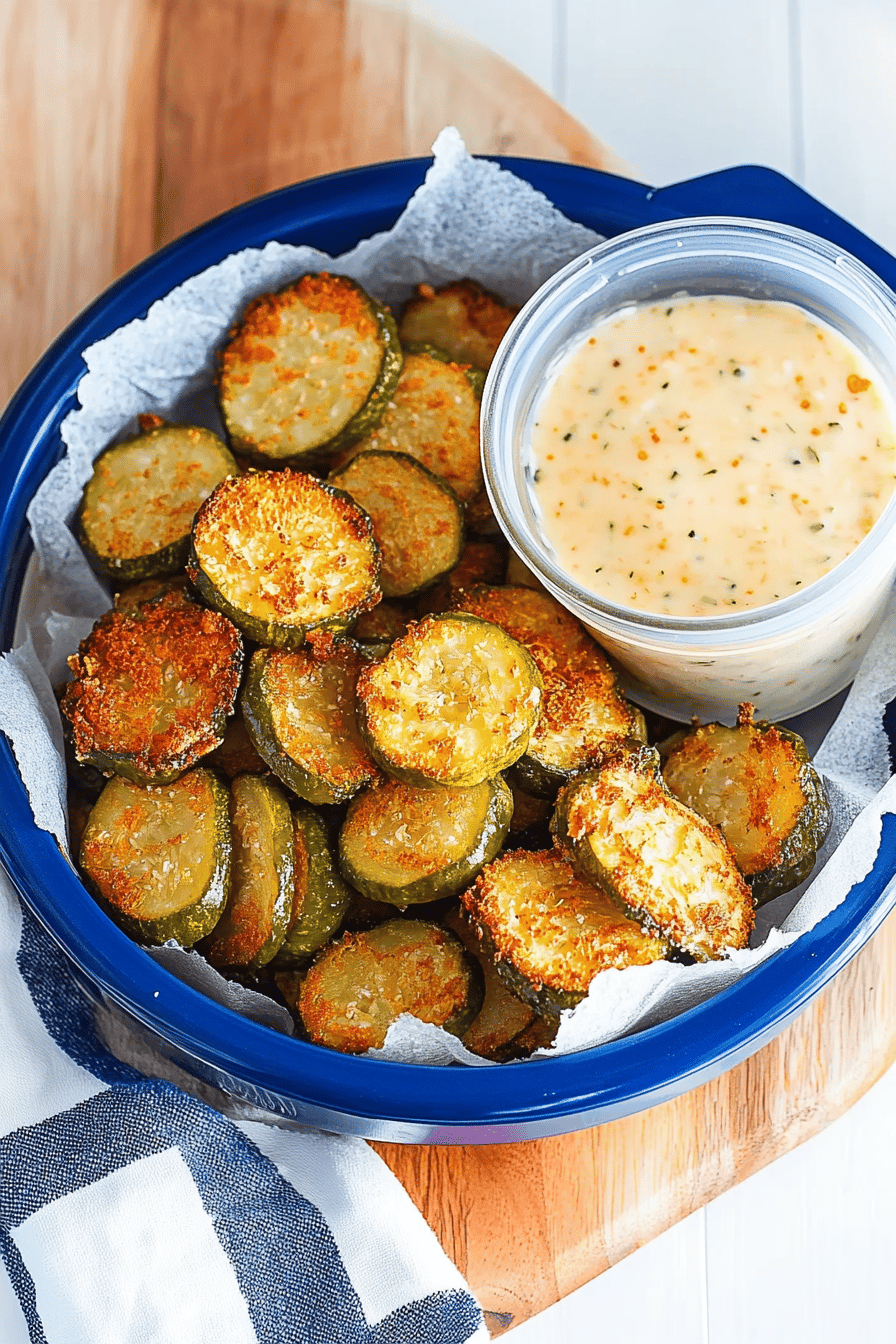air fryer pickles slice on plate showing perfect texture and swirl pattern