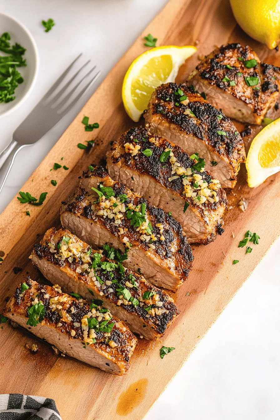 air fryer pork tenderloin slice on plate showing perfect texture and swirl pattern