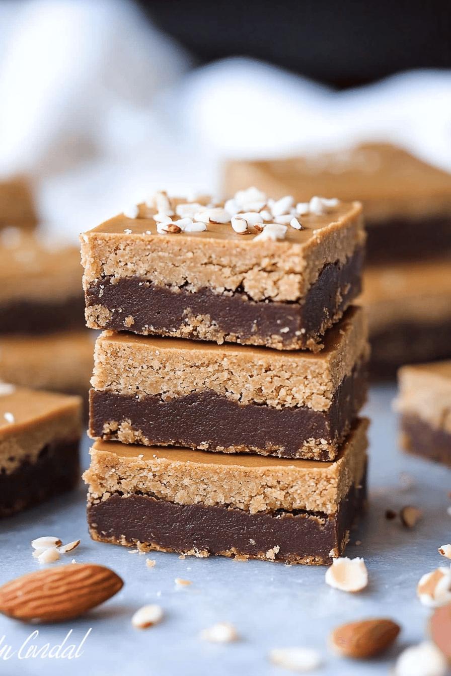 almond butter bars slice on plate showing perfect texture and swirl pattern