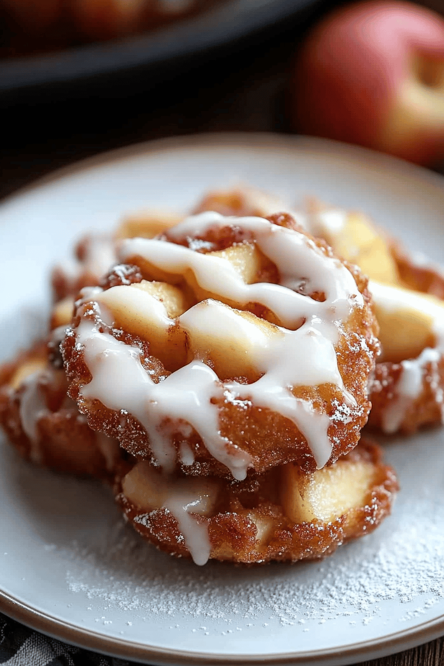 apple fritters slice on plate showing perfect texture and swirl pattern