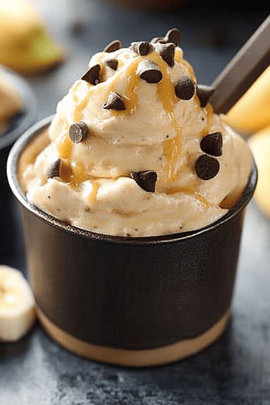 banana soft serve slice on plate showing perfect texture and swirl pattern