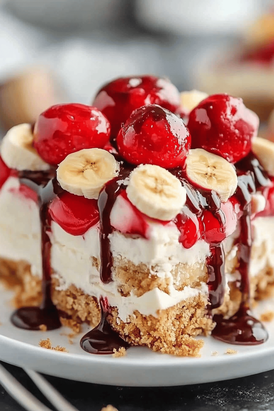 banana split cake ingredients organized and measured on kitchen counter