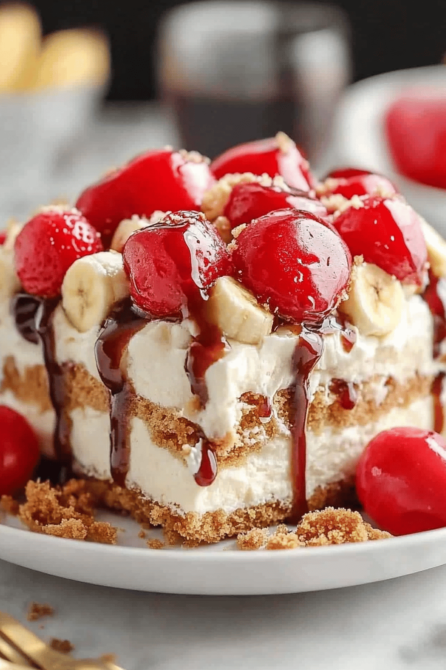 banana split cake slice on plate showing perfect texture and swirl pattern