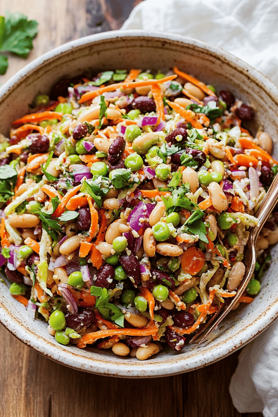 bean salad slice on plate showing perfect texture and swirl pattern