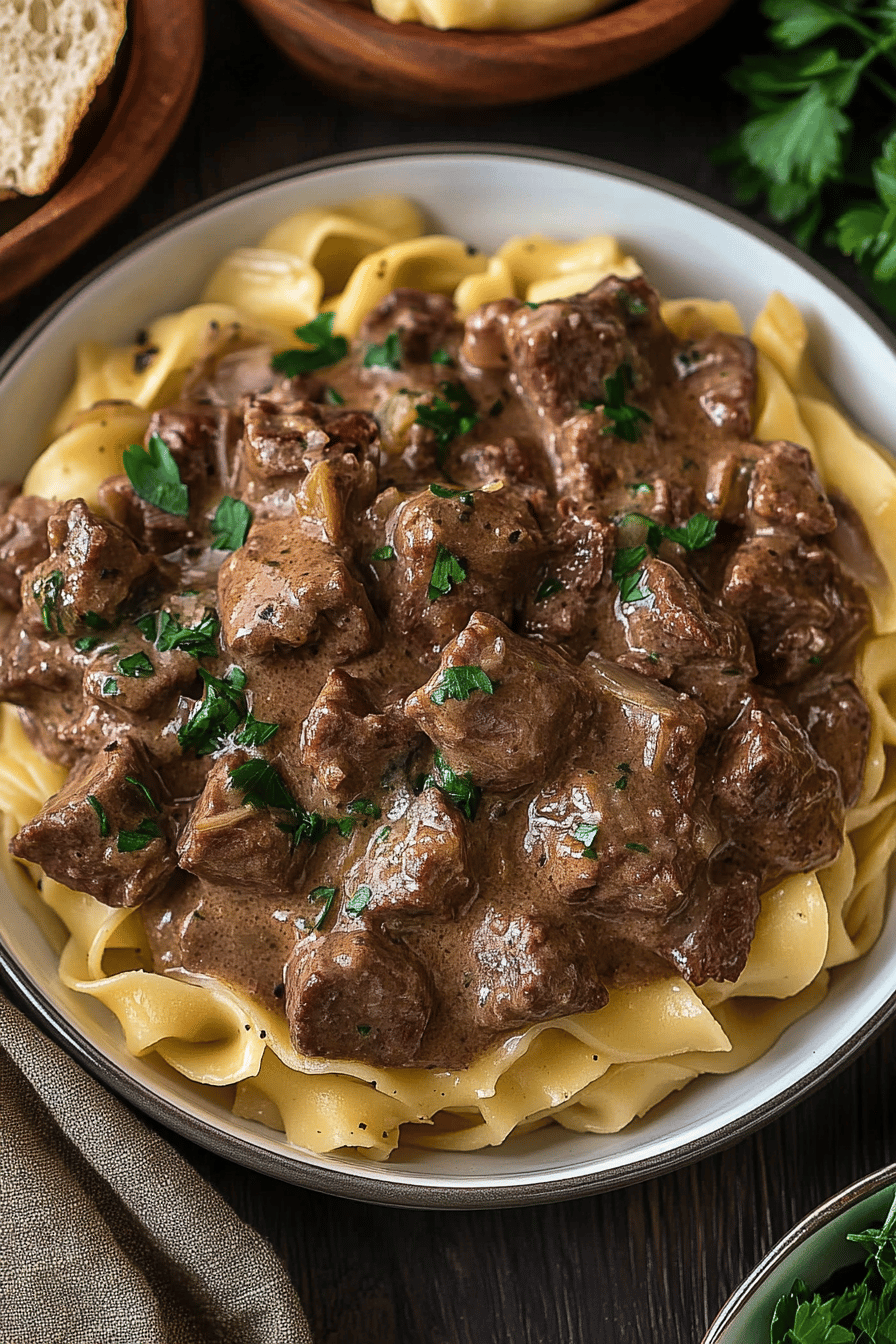 beef carbonnade slice on plate showing perfect texture and swirl pattern