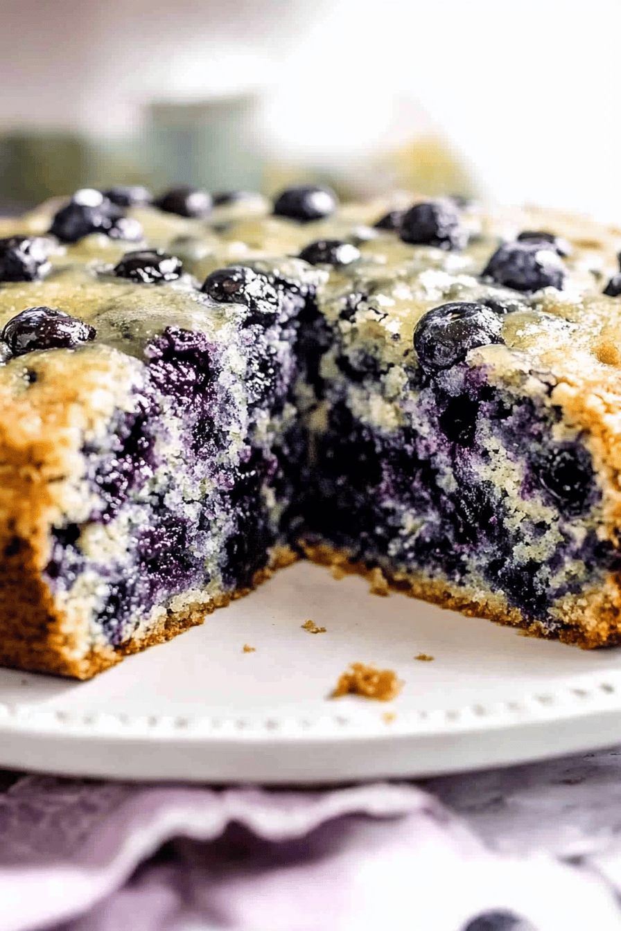 blueberry coffee cake slice on plate showing perfect texture and swirl pattern