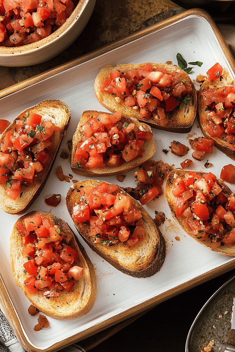 bruschetta recipe ingredients organized and measured on kitchen counter