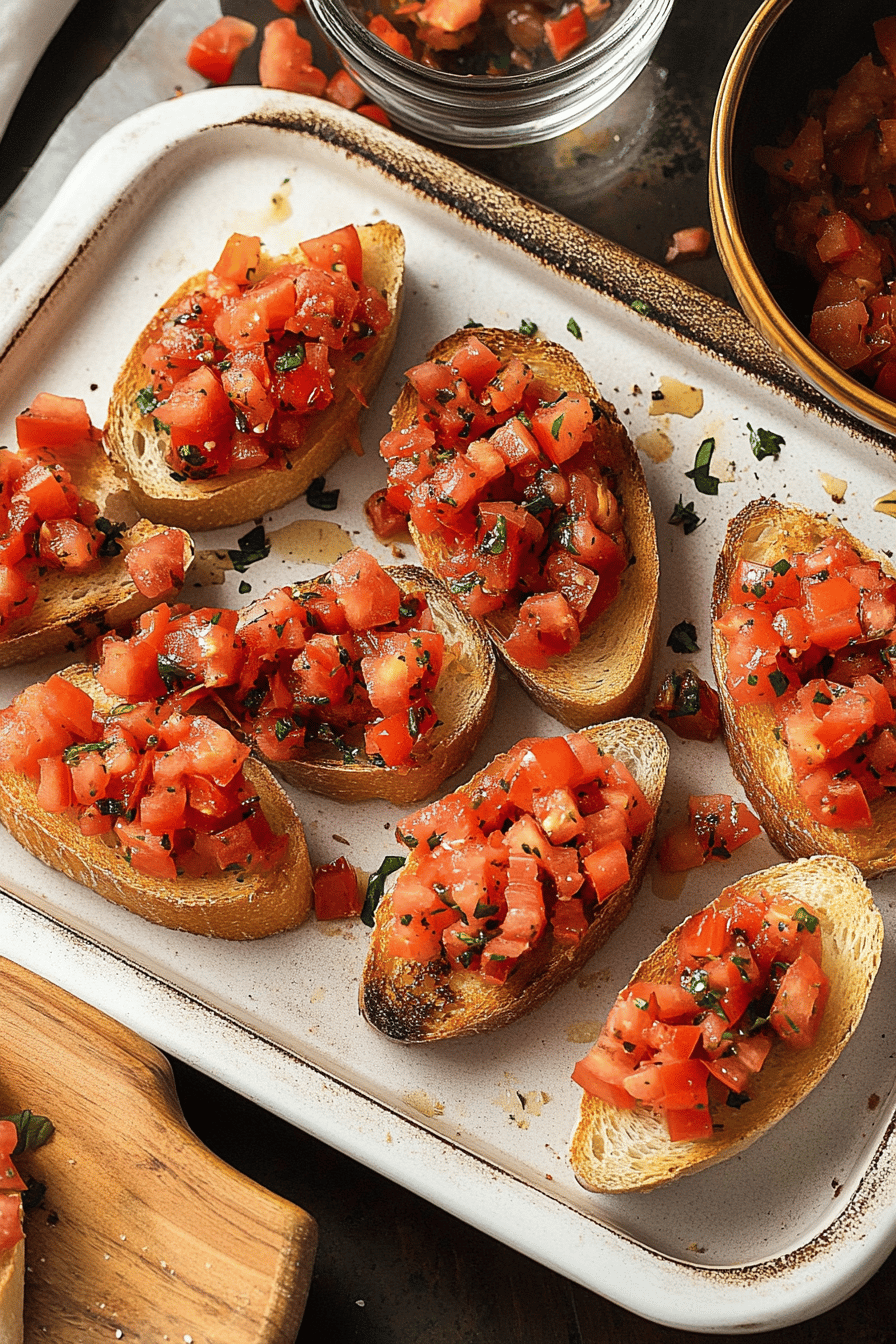 bruschetta recipe slice on plate showing perfect texture and swirl pattern