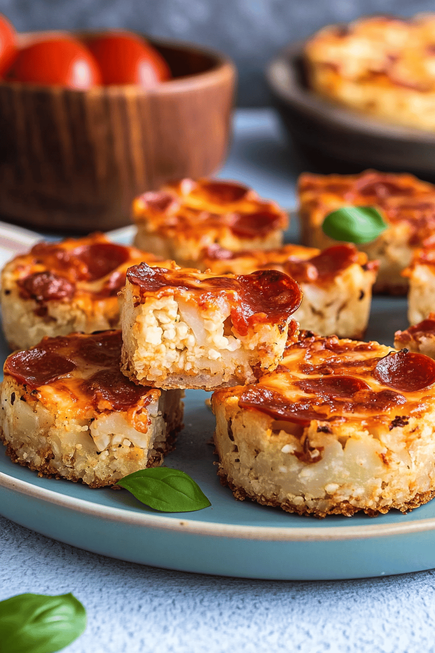 cauliflower pizza bites ingredients organized and measured on kitchen counter