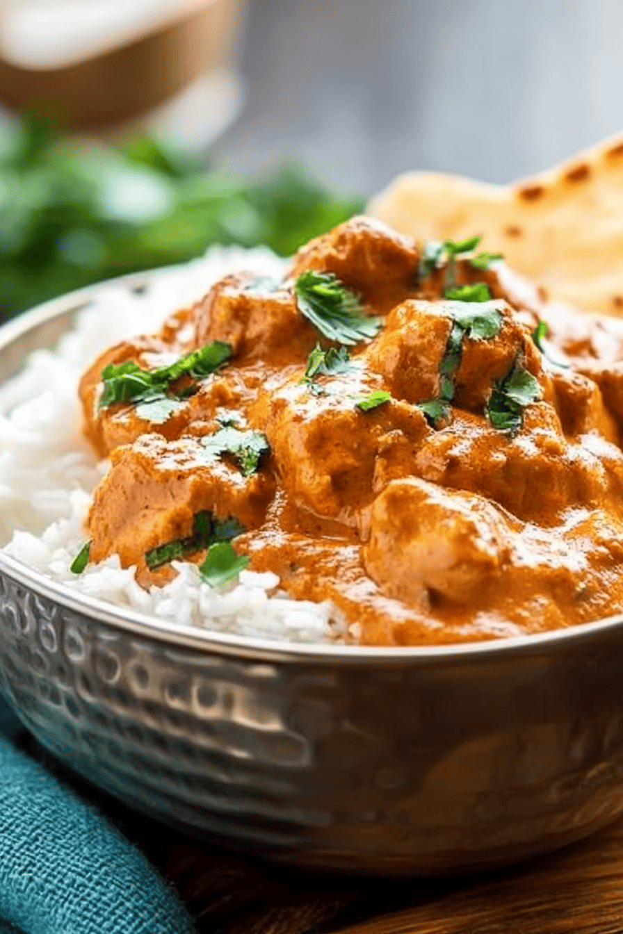 chicken tikka masala slice on plate showing perfect texture and swirl pattern