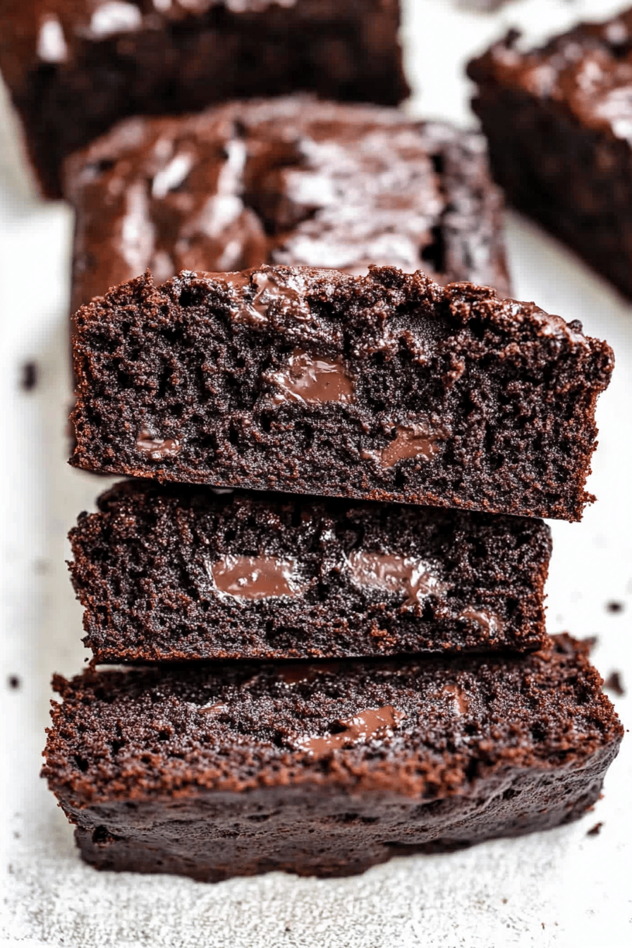 chocolate banana bread slice on plate showing perfect texture and swirl pattern