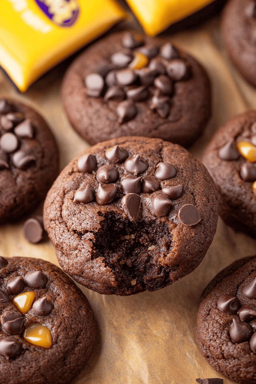 chocolate caramel cookies ingredients organized and measured on kitchen counter