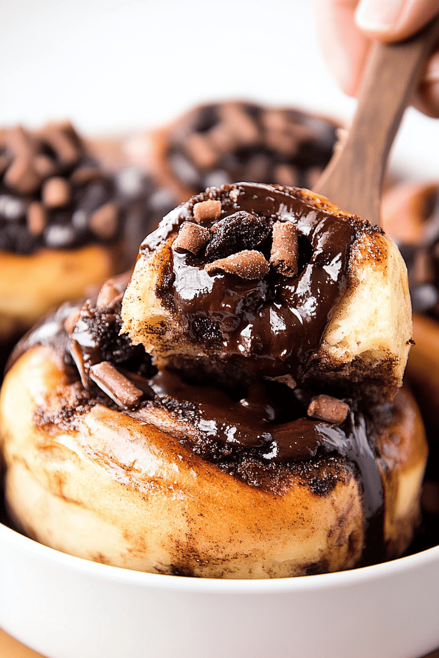 chocolate cinnamon rolls slice on plate showing perfect texture and swirl pattern