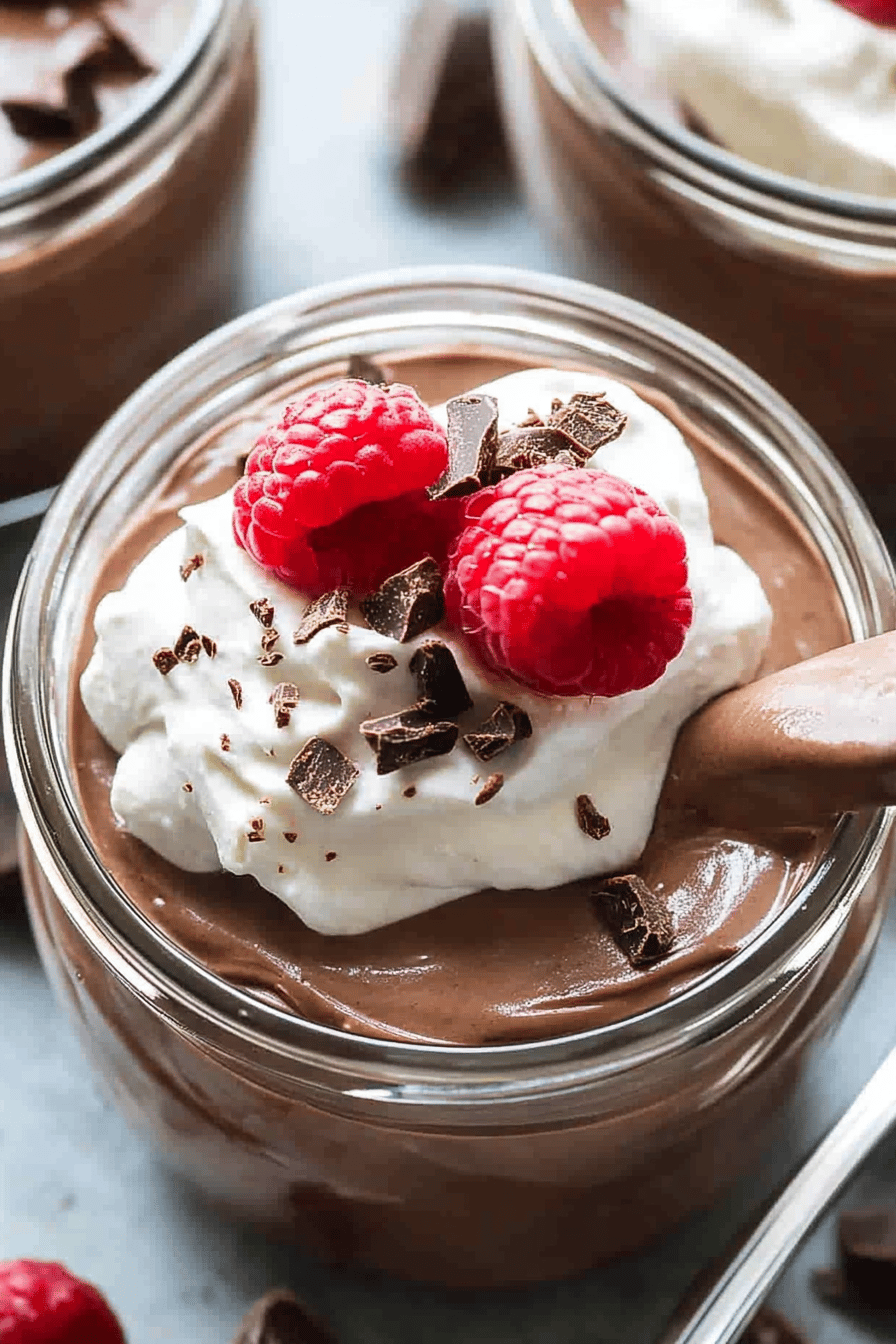 chocolate protein mousse ingredients organized and measured on kitchen counter