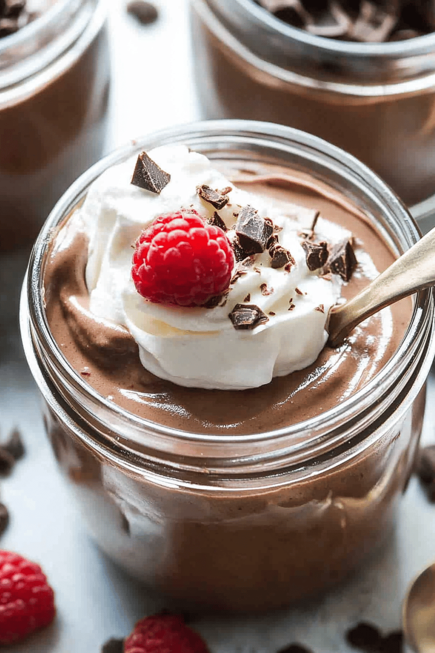 chocolate protein mousse slice on plate showing perfect texture and swirl pattern