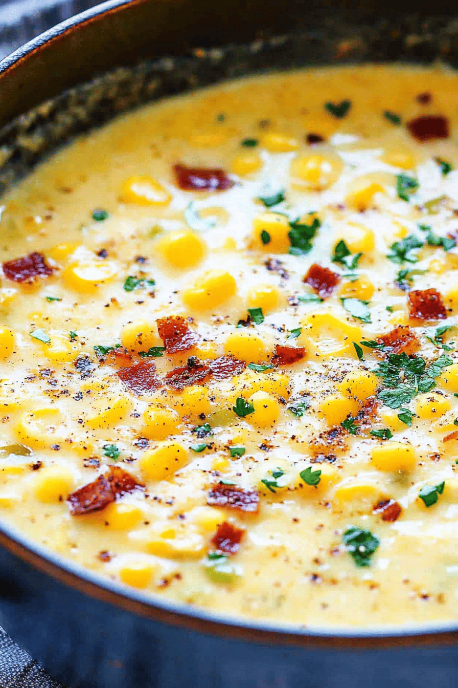 corn chowder slice on plate showing perfect texture and swirl pattern