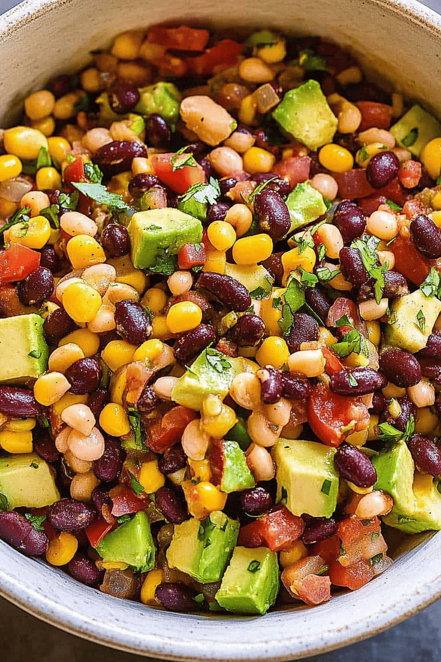 cowboy caviar ingredients organized and measured on kitchen counter