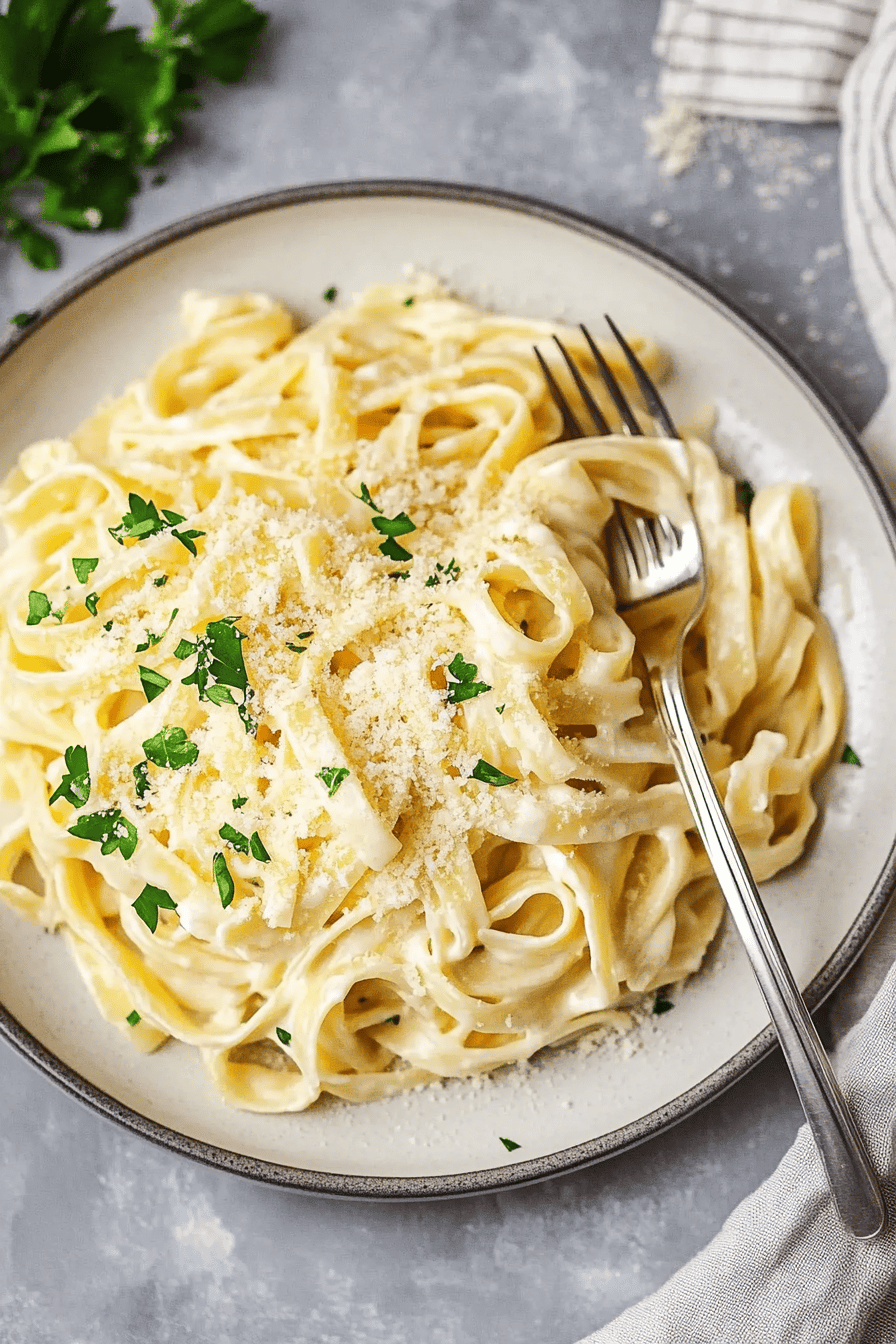 fettuccine alfredo ingredients organized and measured on kitchen counter
