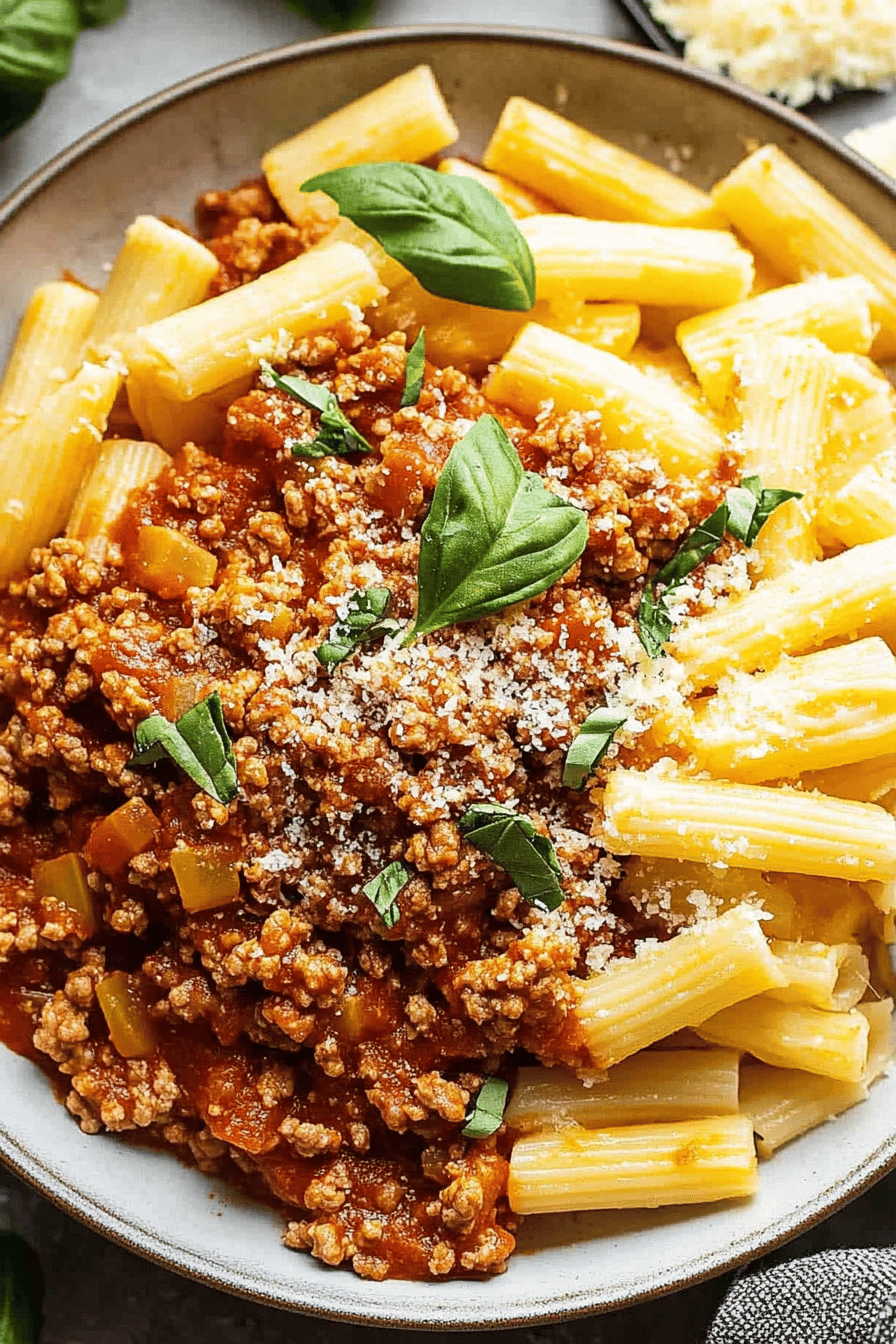 ground chicken bolognese ingredients organized and measured on kitchen counter