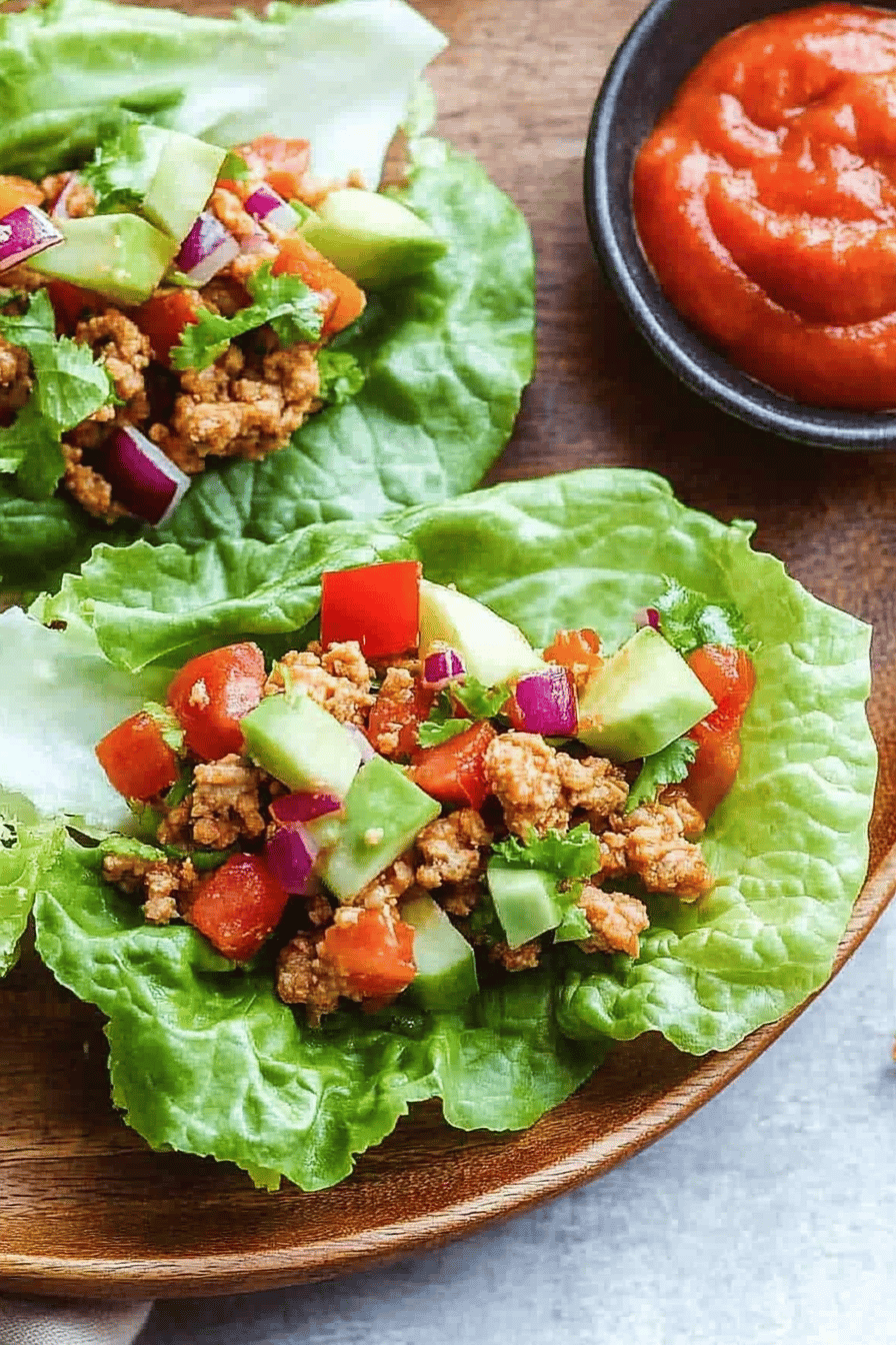 ground turkey lettuce wraps slice on plate showing perfect texture and swirl pattern