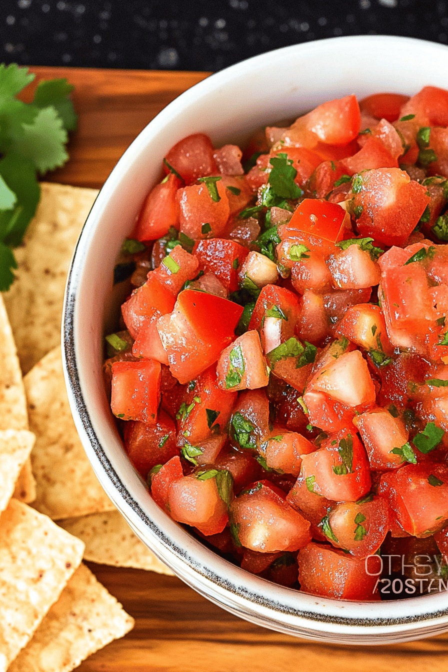 homemade salsa slice on plate showing perfect texture and swirl pattern