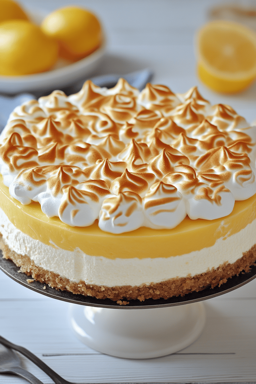 lemon meringue cheesecake slice on plate showing perfect texture and swirl pattern