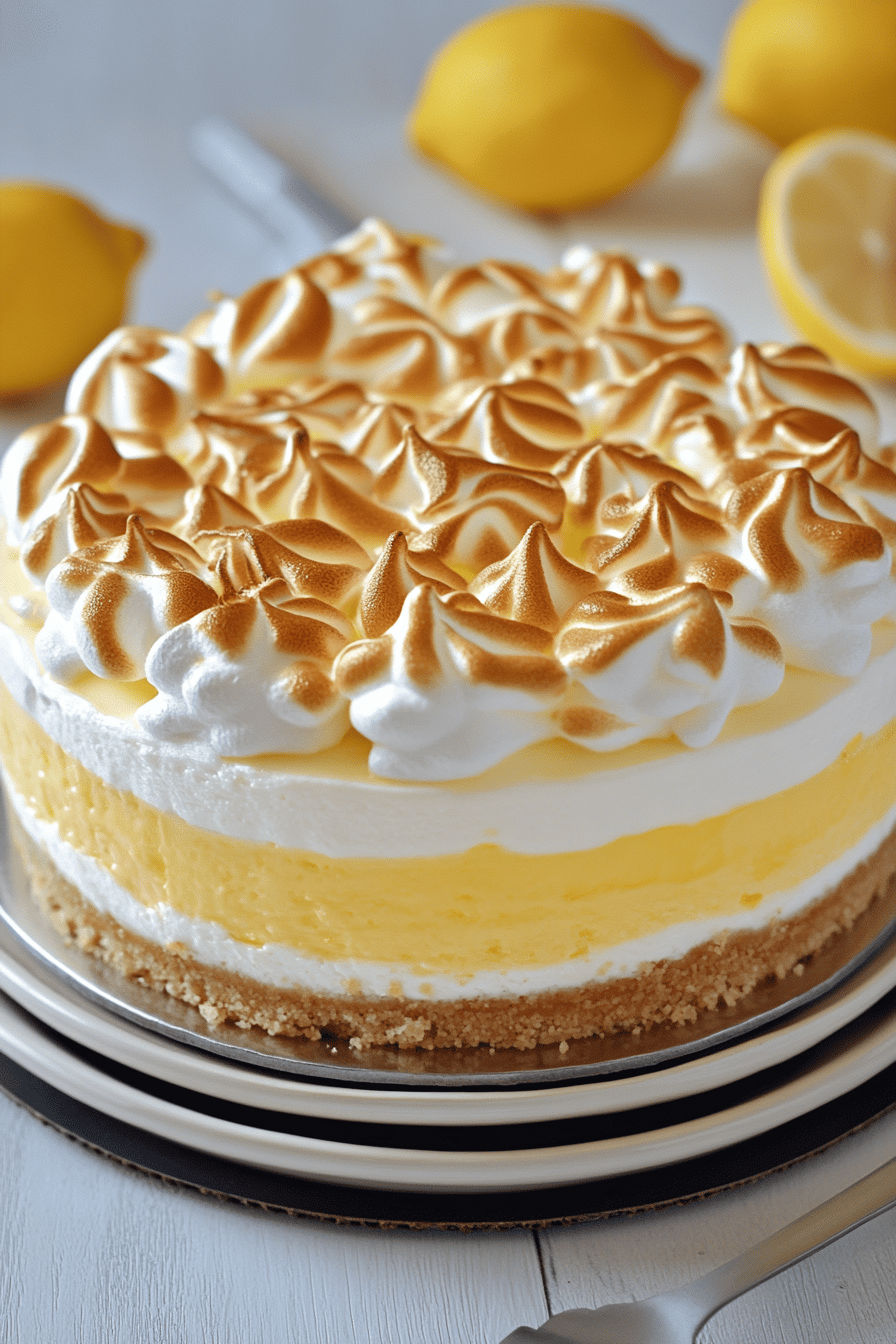lemon meringue cheesecake slice on plate showing perfect texture and swirl pattern