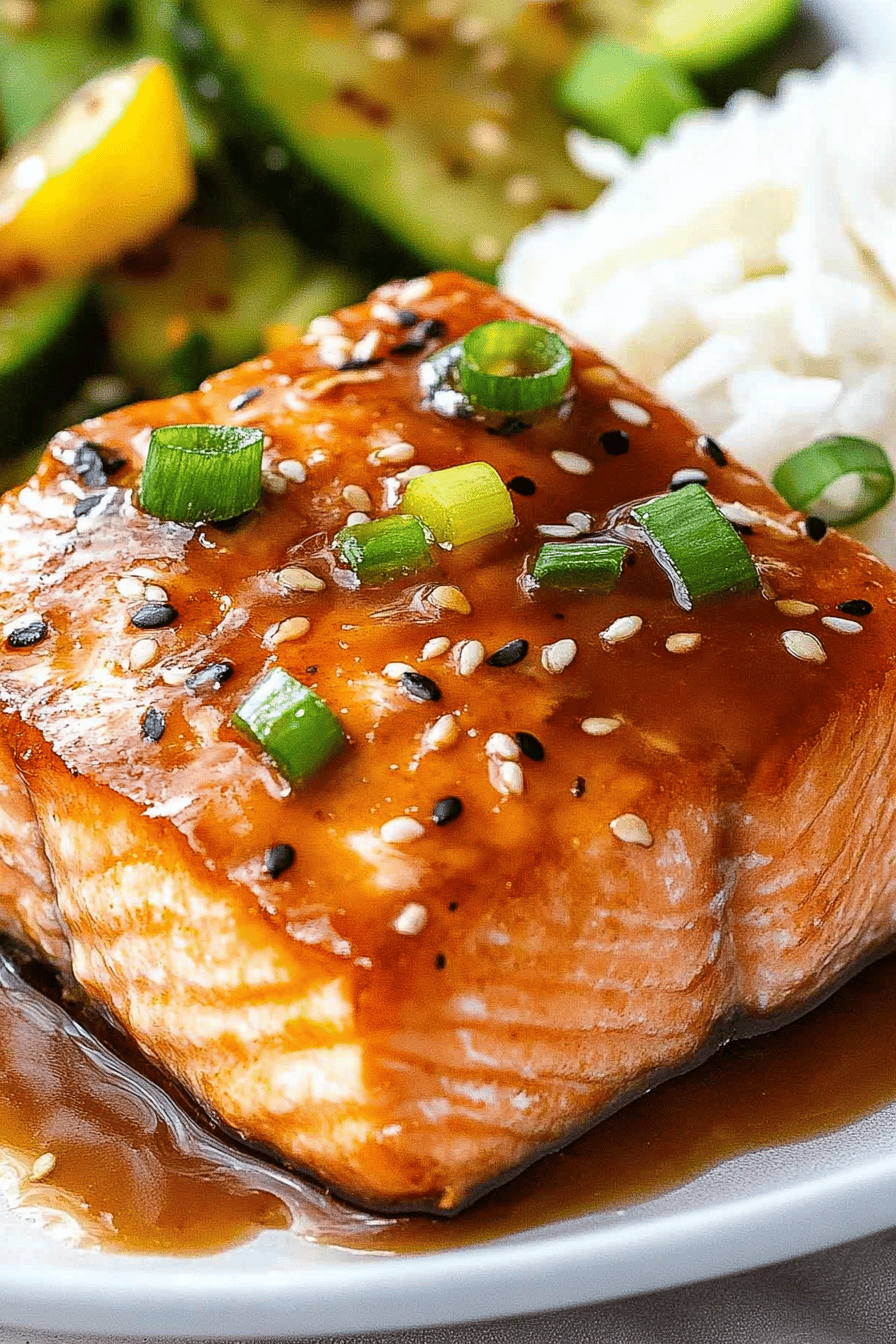 Miso glazed salmon slice on plate showing perfect texture and swirl pattern